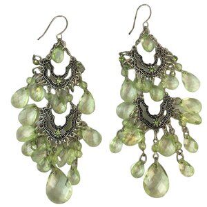 Vintage Silver Drop Earrings Dangle Lightweight Green Cluster Pierced u